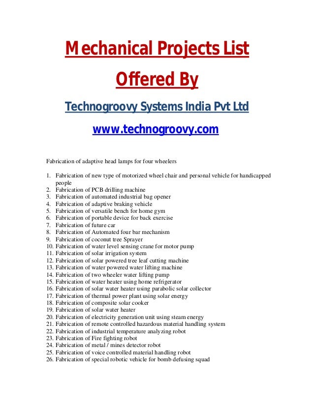 Mechanical Projects Synopsis Pdf